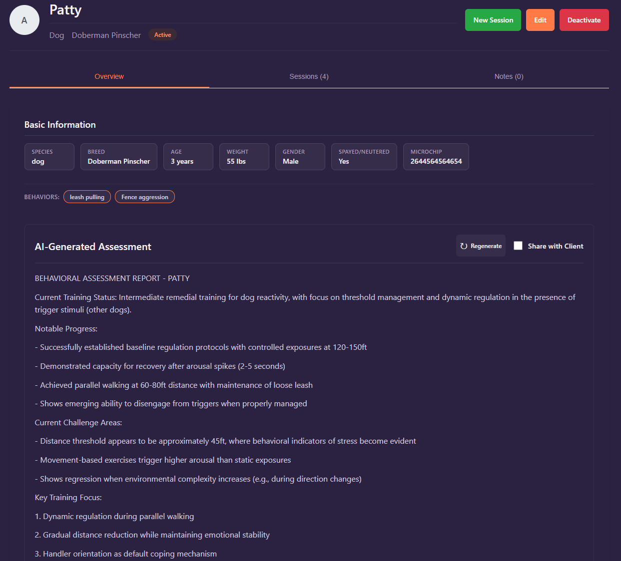 HeelYeah dashboard showing sessions, client progress, and tasks